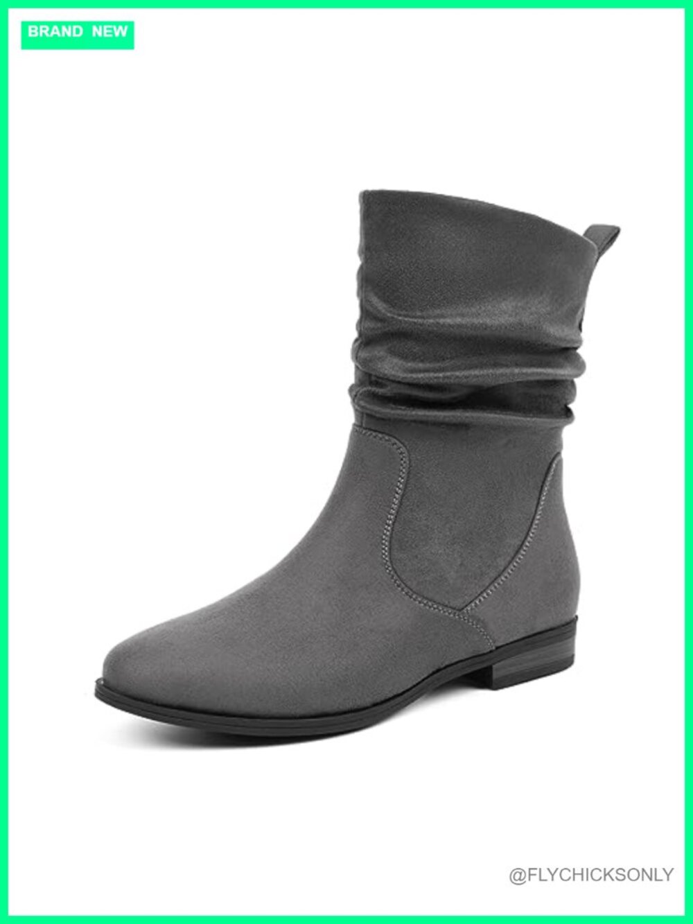 Mid Calf Slouchy Boots Almond Toe Low Heel Faux Suede